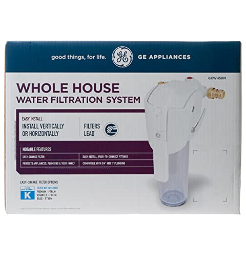 Image of GE Whole House Water Filtration System, Reduces Sediment, Rust & More, Install Kit & Accessories Included, Filter Not Included, Replace Filter (FTHPM, FTHTM, FTHLM) Every 3 Months, GXWH50M