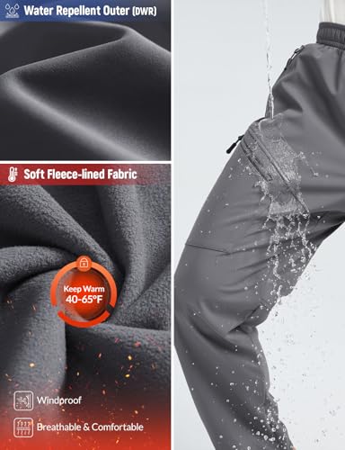 baleaf Men's Hiking Pants Softshell Waterproof Snow Thermal Fleece Lined Pants Winter Outdoor Clothing with Zipper Pockets Dark Gray S - Image 2