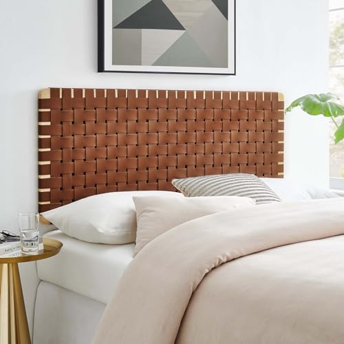 Modway Sparta Vegan Leather Weave Full Headboard in Natural Brown, Faux Leather Full Headboard Only with Wall Mount Design, Double Headboard for Teenager's Bedroom, Guest Room or Small Bedroom