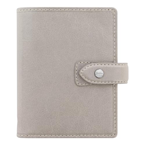Filofax Malden Organizer, Pocket Size, Stone - Tactile, Full-Grain Buffalo Leather, Six Rings, Cotton Cream Week-to-View Insert, Multilingual (C025812)