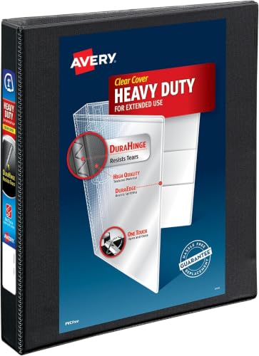 Image of Avery Heavy-Duty View 3 Ring Binder, 1 inch One Touch Slant Rings, Holds 8.5 inch x 11 inch Paper, 1 Black Binder (05300) (Pack of 12)