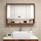 Armadietto da bagno a parete con luci a specchio e antiappannamento, elegante contenitore per cosmetici e farmaci, 100 x 80 x 14 cm, colore A, essenziale per il bagno moderno