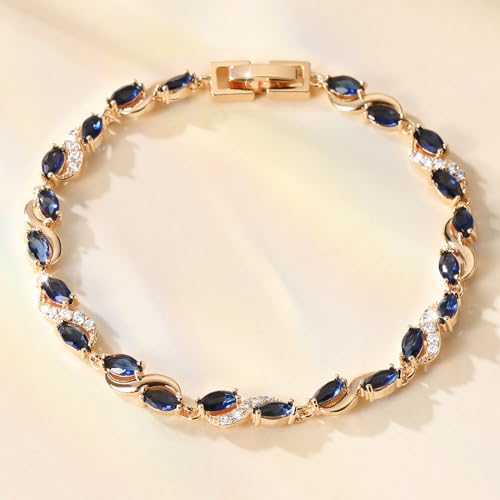 Richapex Diamond Tennis Bracelet for Women, Eternity Bracelet Blue Cubic Zirconia, Sapphire Bracelet, 18K Gold Plated Hypoallergenic Bracelets -7.48inch/190mm4