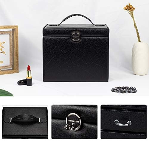 ADEL DREAM Large Lockable 5-Tier 5-Drawer Jewellery Box with Mirror, for Rings, Earrings, Necklaces and Bracelets, Elegant and Classic