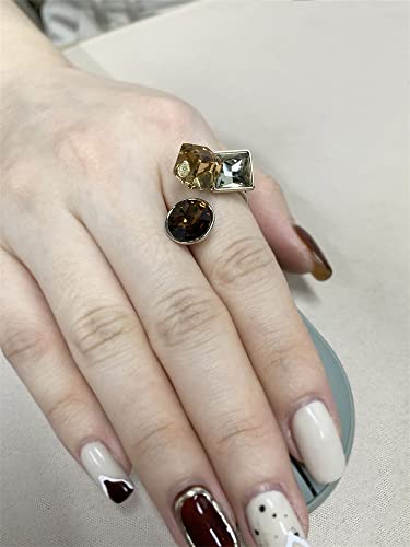 Geometric Crystal Statement Adjustable Open Ring For Women Girls Stacking Bezel Round Princess Cut Cube Cz Art Deco Finger Rings Comfort Fit Fashion Birthday Wedding Christmas Jewelry Gift Size8-10 #TOP2