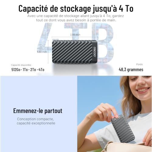 OSCOO 512 Go SSD Externe,jusqu'à 2100 Mo/s,USBC 3.2Gen2 Disque SSD Portable – vue 5