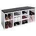 Produktbild RICOO Schuhregal Sitzbank mit Stauraum 104x49x30 cm (WM033-WM-A) Holz-Weiss Schuhschrank mit Sitz-Kissen (Grau) Schuhbank für Flur Schuh-Ablage