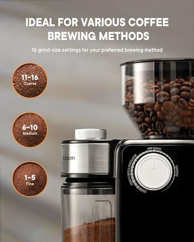 SHARDOR Electric Burr Coffee Grinder 2.0, Automatic Coffee Bean Grinder for Home Use, Adjustable Burr Mill with 16 Precise Settings for Espresso & French Press, Glossy Black - 2