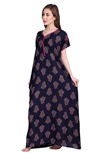 Image of Women's Alpine Botanical Leaves Print Maxi Nightgown with Pocket