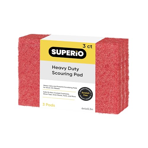 Image of Scouring Pad Non-Scratching Scrubber Non-Scratch Cleaning Scrub Pads Heavy Duty Scouring Pad Reusable Kitchen Scrubbing Pad Pack of 3 Red, by Superio