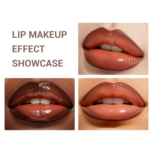 HOSAILY Nude Lip Combo with 2 in 1 Lip Liner Primer Pen & Moisturizing Mirror Lip Gloss Set for Women, Silky Smooth Long Wear Lip Contour with Liquid Lipstick Glossy Pale Lip Kit for Ombre Juicy Lips