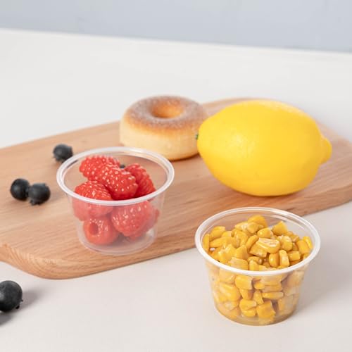 HOMIP 200Pcs 4oz Disposable Plastic Portion Cups (No Lids), Small Mini Sauce Cups for Portion Control, Salad Dressing Cups, Airtight and Stackable Condiment Cups for Party, Holiday and Daily Use