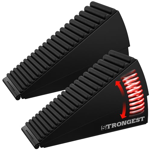 Strongest Home 2 Pack XL Adjustable Door Stopper with Spring – Heavy Duty Wedge for Oversized, Thick & Heavy Doors, Anti-Slip Rubber Grip, Commercial, Home & Outdoor Use on Carpet, Wood & Tile - Black