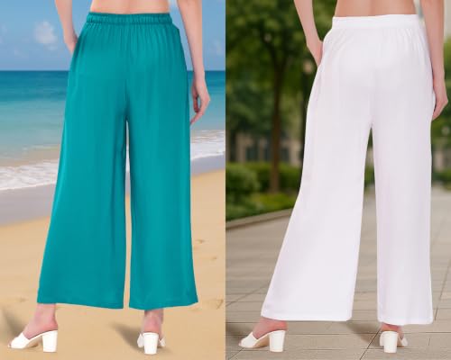 Image of Buy That Trendz Palazzo Pants for Women Rayon Elasticated Regular Fit Flared Wide Leg M to 6XL Pack of 2