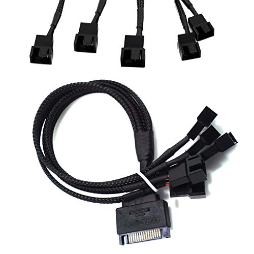 Image of 2Pack 15-Pin Male SATA to 5 Fan 12V Sleeved Power Adapter Cable SATA to 3 Pin / 4 Pin PMW PC Case Fan Power Adapter Cable,Computer Cooler Cooling Fan Splitter Y Power Cable 10.6 inches
