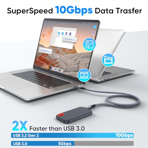USB C to USB C Data Cable 1.5ft Short, USB 3.2 Gen 2 10Gbps High Speed Data Transfer & 65W Charging USB-C to Type-C Cord for iPhone 15/16/17 Pro Max Galaxy S23/S24/S25 Ultra External SSD to Laptop - Thumbnail 3