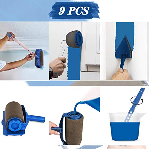 Wall Printing Brush kit, GOCHANGE Paint Roller Brush Kit with Paint Runner Pro Brush, Wall Printing Brush, 3 Telescopic Poles, Handle Flocked Edger Painting Walls and Ceilings for Room Home Office
