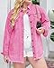 Vetinee Women's Jackets for Women Fashion Dressy Oversized Boyfriend Magenta Pink Button Up Frayed Raw Hem Long Sleeve Pockets Denim Jean Jacket Shacket XX-Large Size 20 Size 22