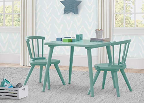 Delta Children Windsor Kids Wood Table Chair Set (2 Chairs Included) - Ideal For Arts & Crafts, Snack Time, Homeschooling, Homework & More, Greenguard Gold Certified, Aqua #TOP1