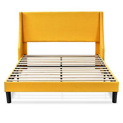 Allewie Queen Bed Frame, Platform Bed Frame Queen Size With Upholstered Headboard, Modern Deluxe Wingback, Wood Slat Support, Mattress Foundation, Light Yellow #TOP6