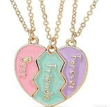 SEYOUTOM Bff Necklace For 3 Best Friends Heart Necklace Set, Split Heart Pendant, 2 Piece Friendship...