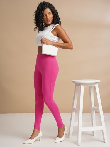 Image of ONE SKY Women Full Length Leggings | Cotton Modal Spandex Blend | High Waist Stretchable & Bio-Washed Fabric | Colour-Lock Technology | Comfortable Leggings for Women