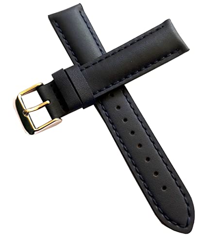 21mm Genuine Leather Watch Band Strap Fits DS Podium Chronograph Chronometer Black With Black Stich Golden Buckle