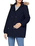 Parka corta con cuello de piel; cordón, 2 bolsillos, tira de botones oculta