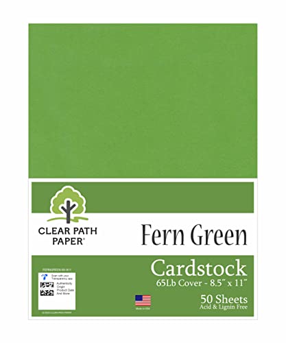Clear Path Paper Fern Green Cardstock - 8.5 x 11 inch - 65Lb Cover - 50 Sheets