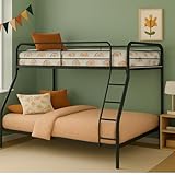Naomi Home Twin Over Full Metal Bunk Bed with Safety Guardrails, 800 lbs Capacity, Angled Ladder, Underbed Storage, Black, Modern Design