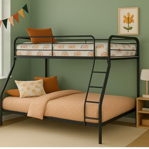 Naomi Home Twin Over Full Metal Bunk Bed with Safety Guardrails, 800 lbs Capacity, Angled Ladder,...