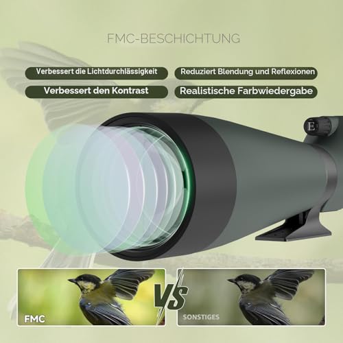Svbony SV28 25-75x100mm Spektiv mit Stativ, Großes Sichtfeld, Helle und Klare Bilder, HD BAK4 Porro Prisma FMC, Spektive mit Handy Adapter Tragetasche für Vogelbeobachtung, Scheibenschießen,Wildtiere