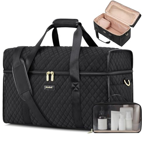 Weekender Travel Duffle Bag for Women: Overnight Bags with Shoe Compartment Carry on Bags for Airplanes with Toiletry Bag Weekend Yoga Gym Bag with Wet Pocket Travel Duffel Tote Bag Hospital Bag Black2