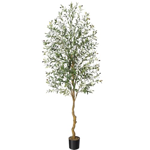 Artificial Olive Tree 7 ft Tall Faux Potted Olive Silk Plant, Fake Olive Branches and Fruits Artificial Tree for Office House Living Room Home Decor