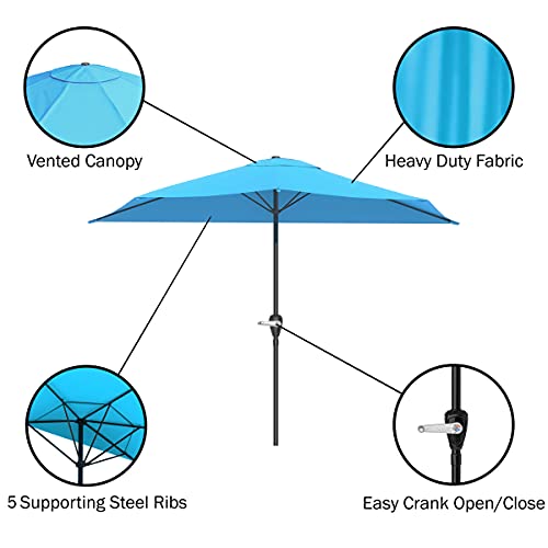 Image of Half Umbrella Outdoor Patio Shade - 9 ft Patio Umbrella with Easy Crank - Small Canopy for Balcony, Table, or Deck by Pure Garden (Blue)