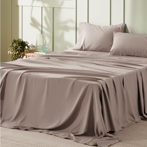 Image of Bedsure Full Size Bed Sheets - 4 Pieces Soft Full Sheet Set - Breathable & Cooling - Hotel Luxury - Easy Care Polyester Microfiber Bedding for Women, Men, Khaki