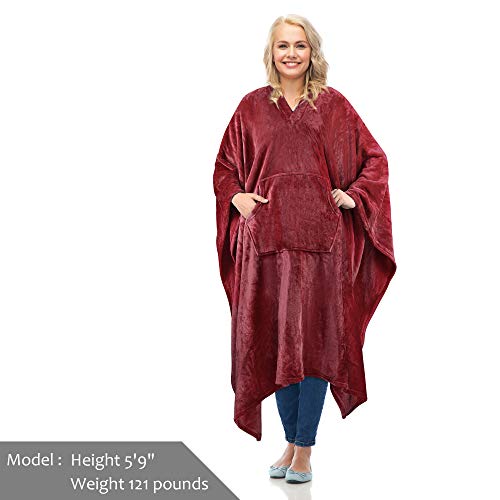 Catalonia Fleece Wearable Blanket Poncho For Adult Women Men, Travel Wrap Blanket Cape With Pocket | Warm, Soft, Cozy, Snuggly, Gift For Her, No Sleeves | All-Season #TOP6