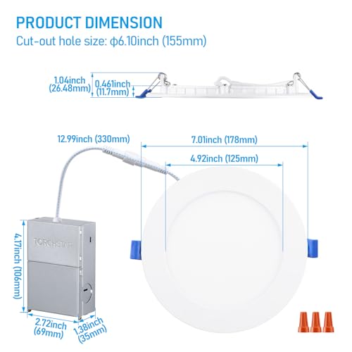 image for TORCHSTAR Basic Series 12-Pack 6 Inch Ultra-Thin LED Recessed Lighting