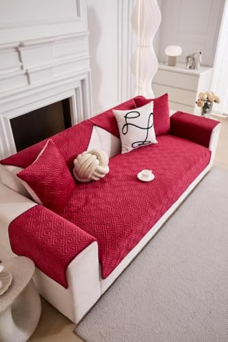 Image of HOMETHREADS Innovative Premium Velvet Sofa Cover Mat with PVC Backing for Non-Slip Comfort | (Maroon Vrsh, 1 Seater Large| 70x90cm)