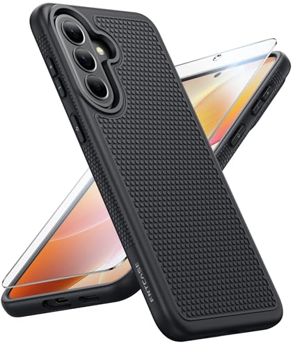 FNTCASE für Samsung A57 5G Hülle: Weiche TPU Galaxy A57 Handyhülle mit Panzer Schutz Glas - Stoßfeste Robust Militär-Grade Fallschutz Schutzhülle Schwarz