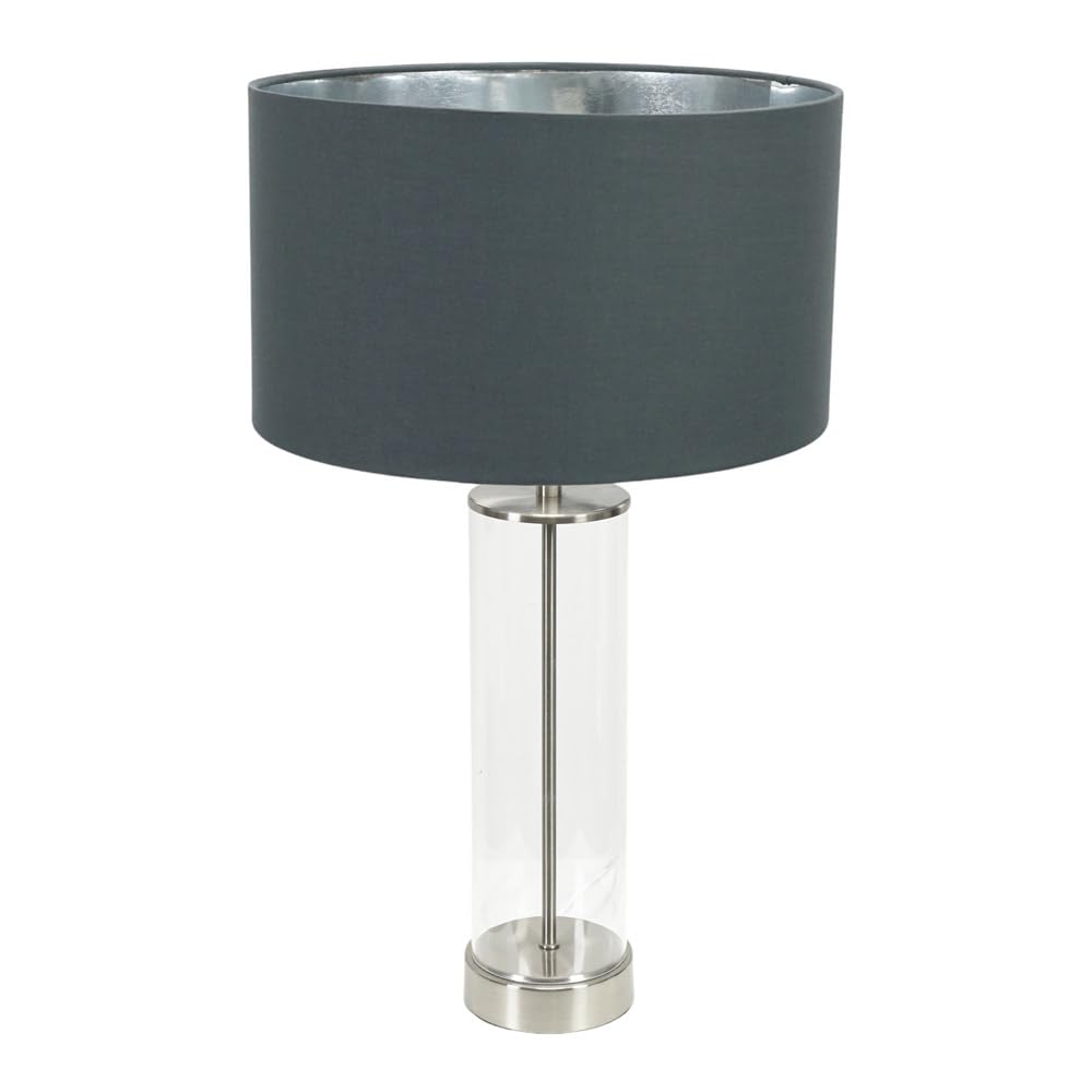 Valuelights Unisex Charcoal Balan Glass With Chrome Table Lamp And Metallic Chrome Inner Lamp Shade In