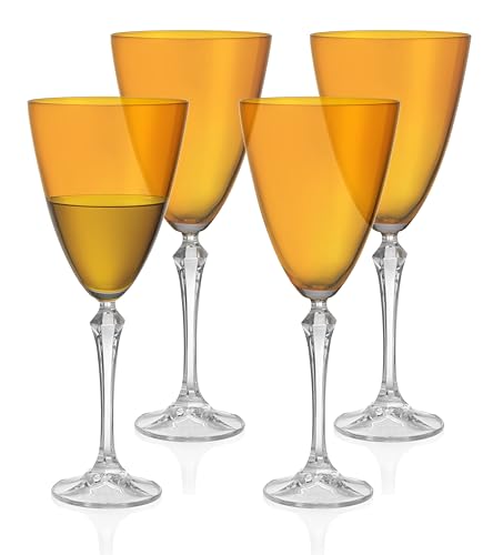 Barski Wine Glass - Set of 4 - Amber Colored Cup - for Water - White or Red Wine - 9 fl. Oz. - Clear...
