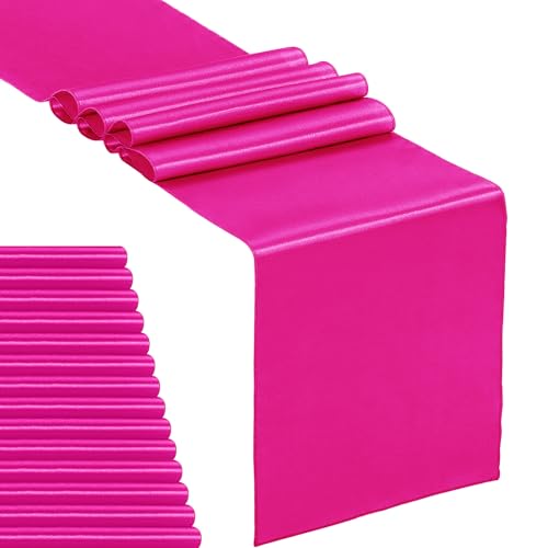 15-Pack Satin Table Runner Fuchsia 12 x 108 inches Long, Table Runners for Wedding, Birthday Parties, Banquets Decorations(15 Pack, 12x108 Inch, Fuchsia)