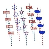 RUNROTOO Independence Day Drinking Paper Straws 20pcs Patriotic Party Supplies 5 Designs 4 Pieces Each for July 4th Celebration and National Day Events