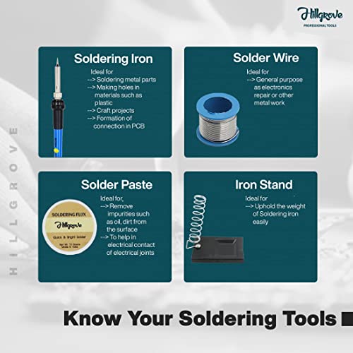 Image of Hillgrove 60W Temperature Controlled Soldering Iron Kit with Solder Wire and Interchangeable Tips Conical Flat Pointed Round for Electronics Repair DIY Professional Use (10-in-1)