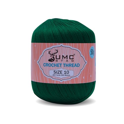 UMC STAG Size 10 Crochet Thread | 100% Combed Mercerized Cotton | Oeko-TEX Certified | 50g Ball 400 Yards | Ideal for Lace, Tatting & Crochet Projects (Emerald Green 923, Size 10 Single)