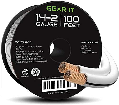 14AWG Speaker Wire, GearIT Pro Series 14 AWG Gauge Speaker Wire Cable (100 Feet / 30.48 Meters) Great Use for Home Theater Speakers and Car Speakers White