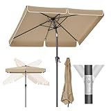 SONGMICS Sonnenschirm 200 x 150 cm, rechteckiger Balkonschirm, Sonnenschutz UPF 50+, beidseitig um 30° knickbar, für Garten, Terrasse, ohne Ständer, Taupe GPU048K01