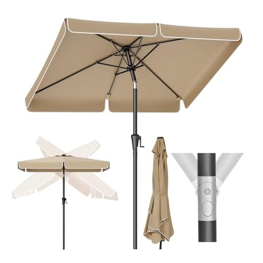 SONGMICS Sonnenschirm 200 x 150 cm, rechteckiger Balkonschirm, Sonnenschutz UPF 50+, beidseitig um 30° knickbar, für Garten, Terrasse, ohne Ständer, Taupe GPU048K01