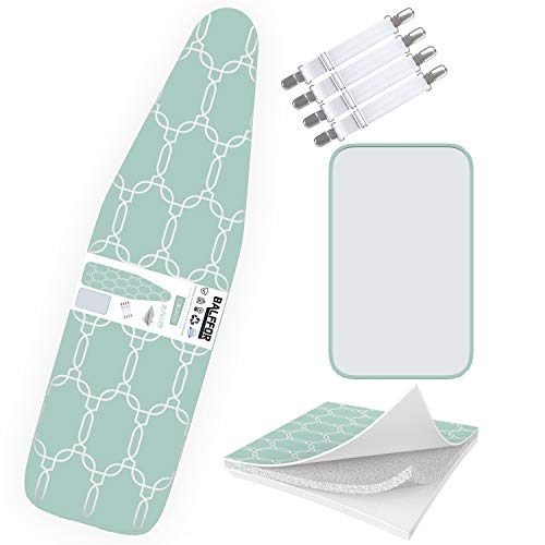 Balffor Ironing Board Cover and Pad Standard Size Silicone Coated - Scorch Proof TriFusion Iron Board Cover with Bonus Adjustable Fasteners and Protective Mesh (Green, 15 X 54 )